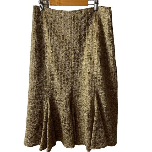 Lafayette 148 New York Metallic Brown Gold Tweed Flare Skirt Size 8 - Picture 1 of 12